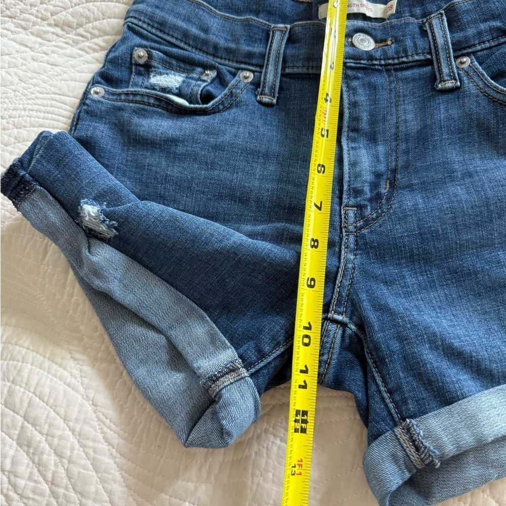 Levi's Blue Jean Shorts with Distressed Cuffed Hem - Picture 6 of 8